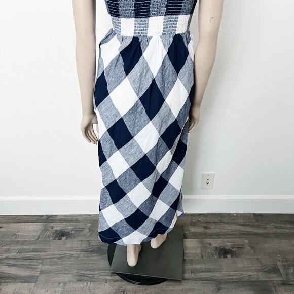 [Crown & Ivy] Navy Blue White Plaid Linen Midi Dress Tie Straps NWT Size Large L - Picture 7 of 11